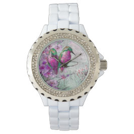 Elegante Wasserfarbe Hummingbirds mit rosa Blume Armbanduhr