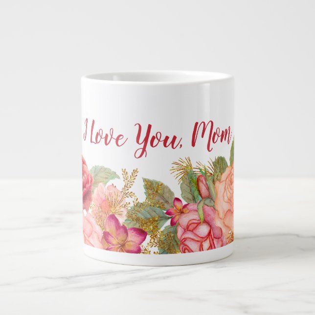 Elegante Wasserfarbe "I Liebe You Mama" Jumbo-Tasse (Vorderseite)