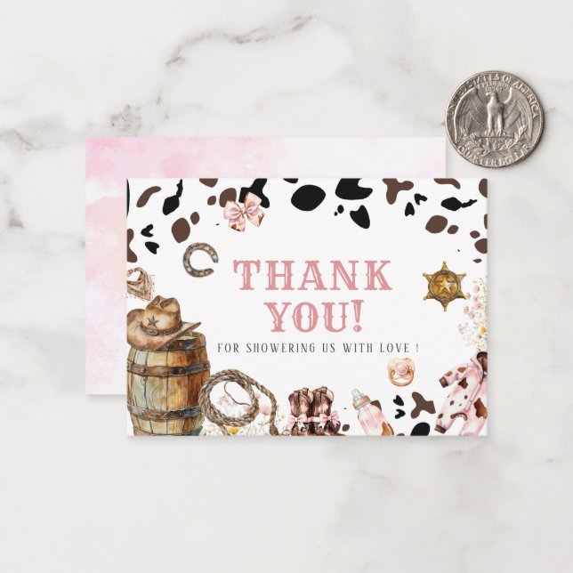 Elegante Wasserfarbe Kleine Cowgirl Rodeo Country  Mitteilungskarte (Vorderseite/Rückseite Beispiel)