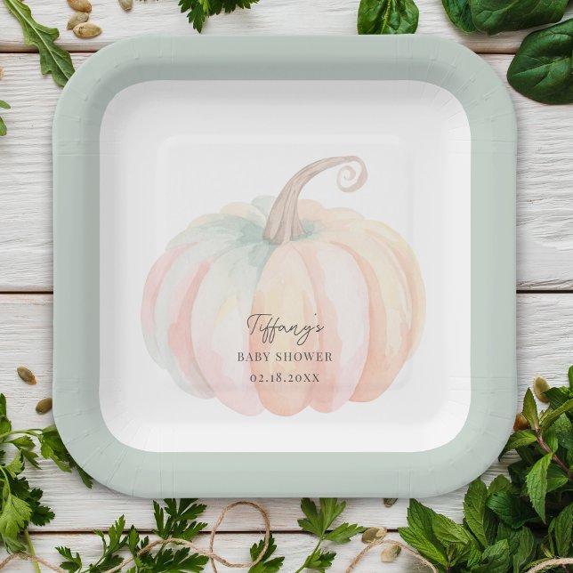 Elegante Wasserfarbe Kleine Pumpkin Baby Dusche Pappteller (Von Creator hochgeladen)