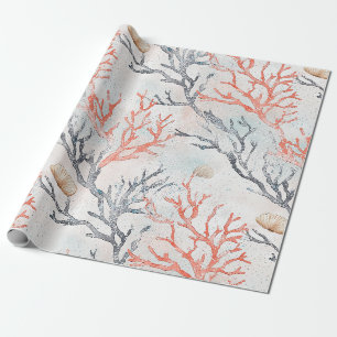 Elegante Wasserfarbe Korallenäste & Ozeanwellen Geschenkpapier