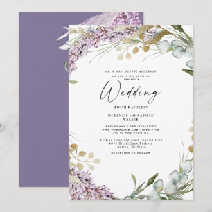 Elegante Wasserfarbe Lavendel Blumenhochzeit Einladung