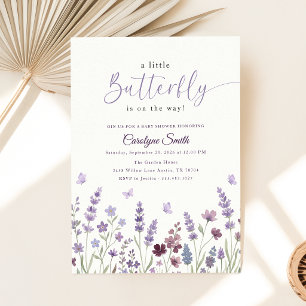 Elegante Wasserfarbe Lavendel Schmetterling Baby S Einladung