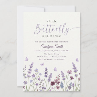 Elegante Wasserfarbe Lavendel Schmetterling Baby S Einladung