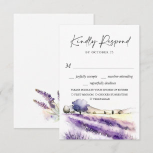 Elegante Wasserfarbe Lavendelblumen Feldhochzeit RSVP Karte