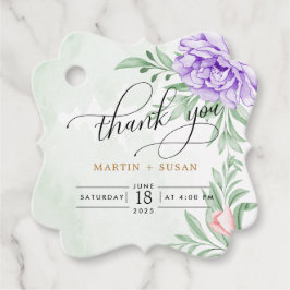 Elegante Wasserfarbe Lila Blooms Bouquet Wedding Geschenkanhänger