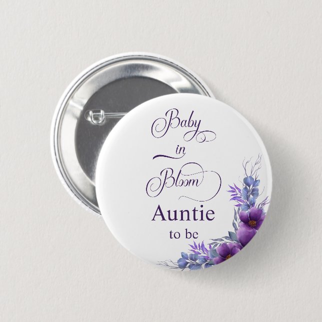Elegante Wasserfarbe Lila Blume Button (Vorne & Hinten)