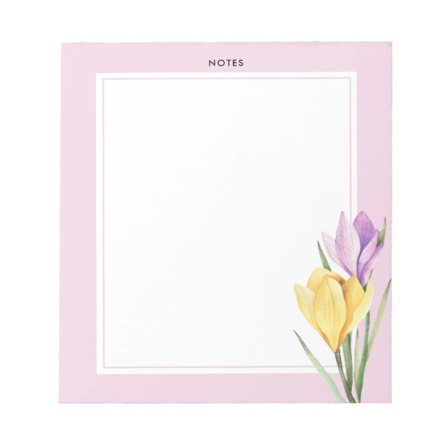 Elegante Wasserfarbe Lila Gelb Crocus Floral Notizblock (Vorderseite)