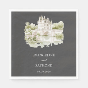 Elegante Wasserfarbe Manor-Garten Graue Hochzeit Serviette