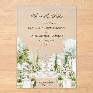 Elegante Wasserfarbe Manor-Garten-Hochzeit Acryleinladungen