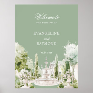 Elegante Wasserfarbe Manor-Garten-Hochzeit Poster