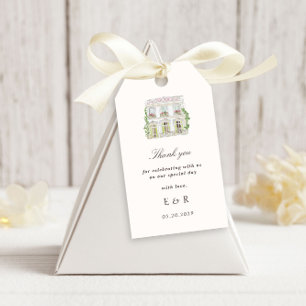 Elegante Wasserfarbe Manor Rokoko-Hochzeit Geschenkanhänger