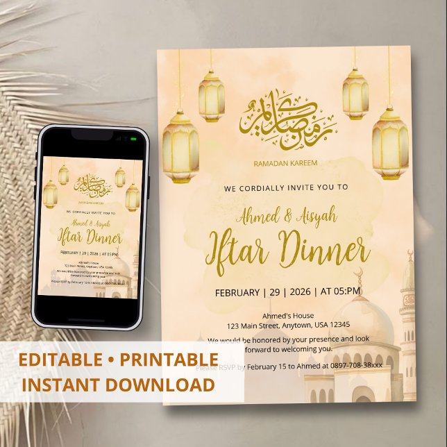 Elegante Wasserfarbe-Moschee-Iftar-Dinnerparty Einladung (Von Creator hochgeladen)