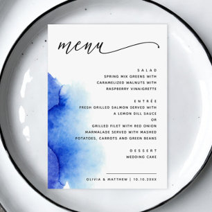 Elegante Wasserfarbe nautisch blaue Schrift Hochze Menükarte