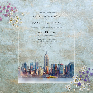 Elegante Wasserfarbe New Yorker Skyline Hochzeitsb Acryleinladungen
