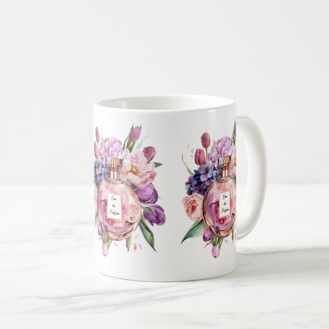 Elegante Wasserfarbe Parfüm Flasche mit Blume Tass Kaffeetasse (VorderseiteRechts)