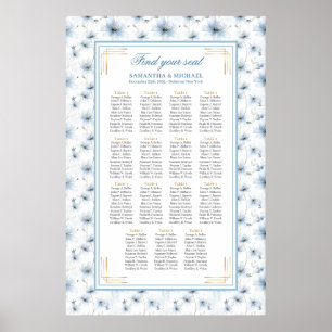 Elegante Wasserfarbe Pastell Blau Gold Sitzplan Poster
