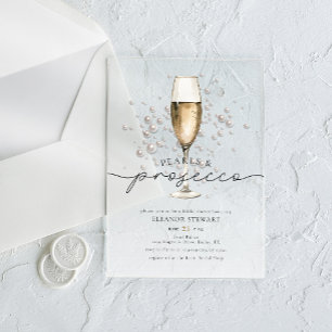 Elegante Wasserfarbe Perlen & Prosecco Brautparty Acryleinladungen