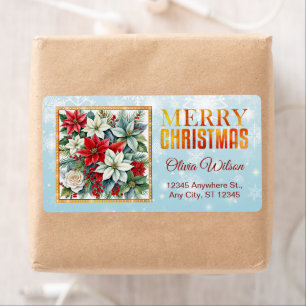 Elegante Wasserfarbe-Poinsettie und goldenes Weihn
