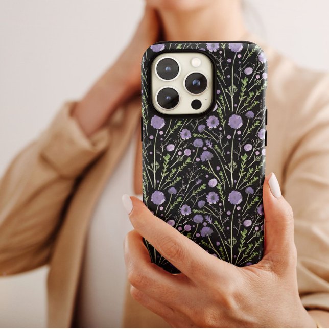 Elegante Wasserfarbe Purple Blumen Grüne Schwarz Case-Mate iPhone Hülle (Von Creator hochgeladen)