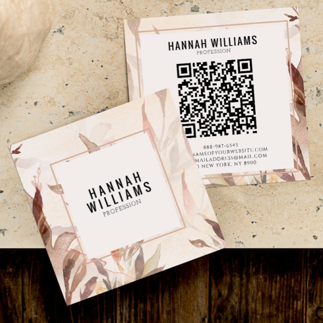 Elegante Wasserfarbe QR Code Terracotta Flora Quadratische Visitenkarte (Von Creator hochgeladen)