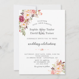 Elegante Wasserfarbe Rosa Blume Hochzeit Einladung