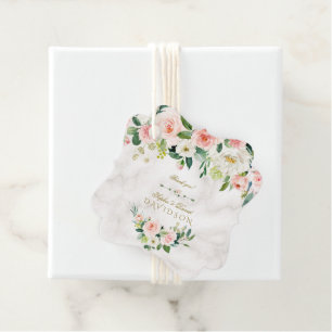 Elegante Wasserfarbe Rosa Blume Marmorhochzeit Geschenkanhänger