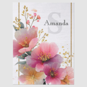 Elegante Wasserfarbe Rosa Blumenrinde mit Gold Seidenpapier