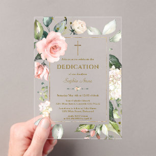 Elegante Wasserfarbe Rosa Creme Blume Dedication Acryleinladungen
