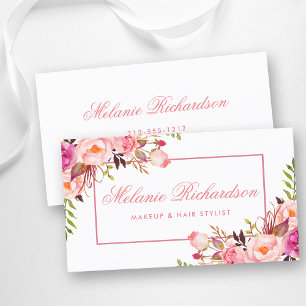 Elegante Wasserfarbe Rosa Errötende Blumen Visitenkarte