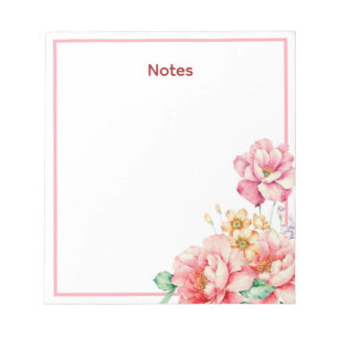 Elegante Wasserfarbe Rosa Florale Eckrand-Notizen Notizblock