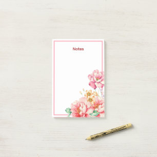 Elegante Wasserfarbe Rosa Florale Eckrand-Notizen Post-it Klebezettel