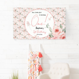 Elegante Wasserfarbe Rosa Girl 1. Geburtstag Banner