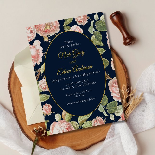 Elegante Wasserfarbe Rosa Hochzeit Einladung (Watercolor Pink Rose Wedding Invite)