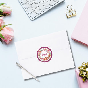 Elegante Wasserfarbe Rosa Kürbis Friendsgiving Runder Aufkleber
