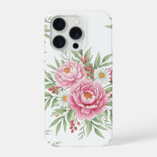 Elegante Wasserfarbe-Rosa-Pfingstrose-Floral-iPhon iPhone 15 Pro Hülle