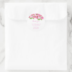 Elegante Wasserfarbe Rosa Pfingstrosen Florale Hoc Runder Aufkleber
