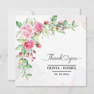 Elegante Wasserfarbe-Rosa-Rosen-Hochzeit-Dankeschö Mitteilungskarte