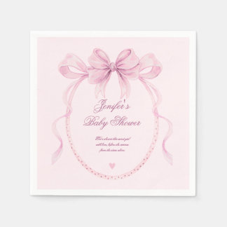 Elegante Wasserfarbe Rosa Schleife Baby Shower Par Serviette