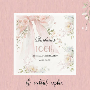 Elegante Wasserfarbe Rosa Schleife Floral 100. Geb Serviette
