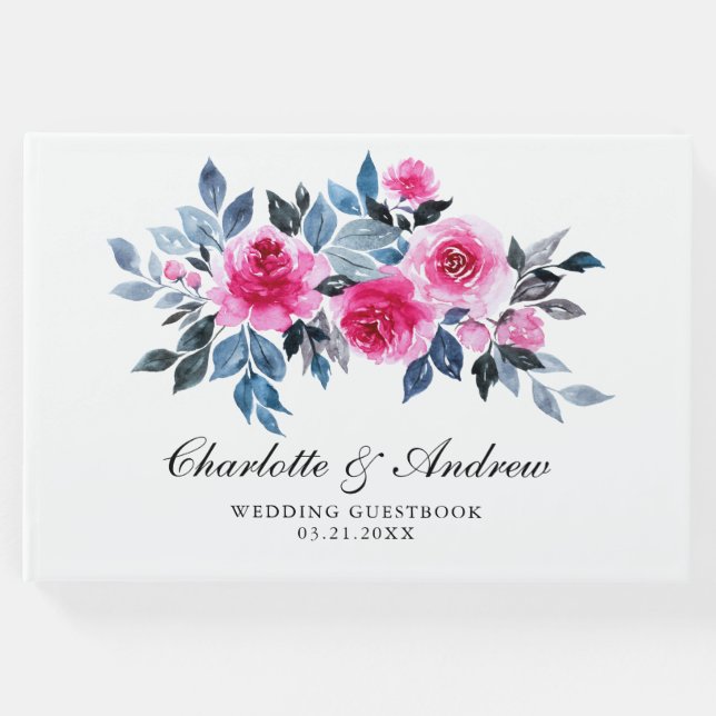 Elegante Wasserfarbe Rosen Hochzeit Gästebuch (Vorderseite)