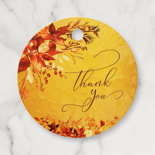 Elegante Wasserfarbe Rot und Gold Poinsettia Hochz Geschenkanhänger (Vorderseite)