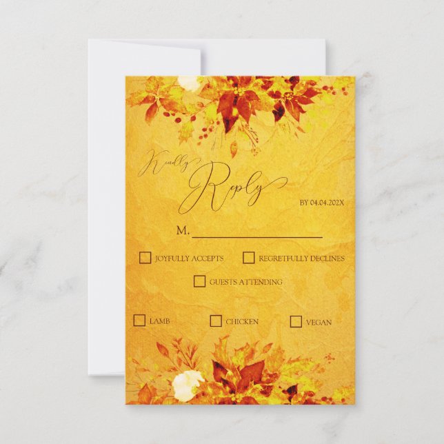 Elegante Wasserfarbe Rot und Gold Poinsettia Hochz RSVP Karte (Vorderseite)