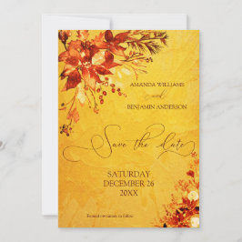 Elegante Wasserfarbe Rot und Gold Poinsettia Hochz Save The Date