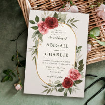 Elegante Wasserfarbe-Rote Florale Hochzeitseinladu