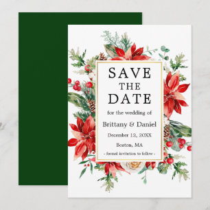 Elegante Wasserfarbe Rote Poinsettia Grün Save The Date
