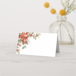 Elegante Wasserfarbe Rote Weihnachtsstern-Hochzeit Platzkarte