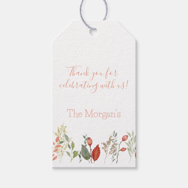 Elegante Wasserfarbe Rustikale Flora Geschenkanhänger (Vorderseite)