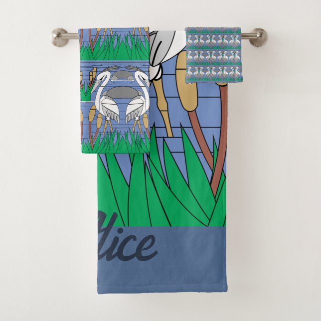 Elegante Wasserfarbe Schwänze Naturgrafik Badhandtuch Set (Insitu)