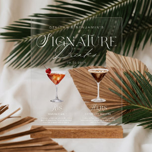 Elegante Wasserfarbe Sein-Ihr-Signature-Drink-Hoch Acrylschild